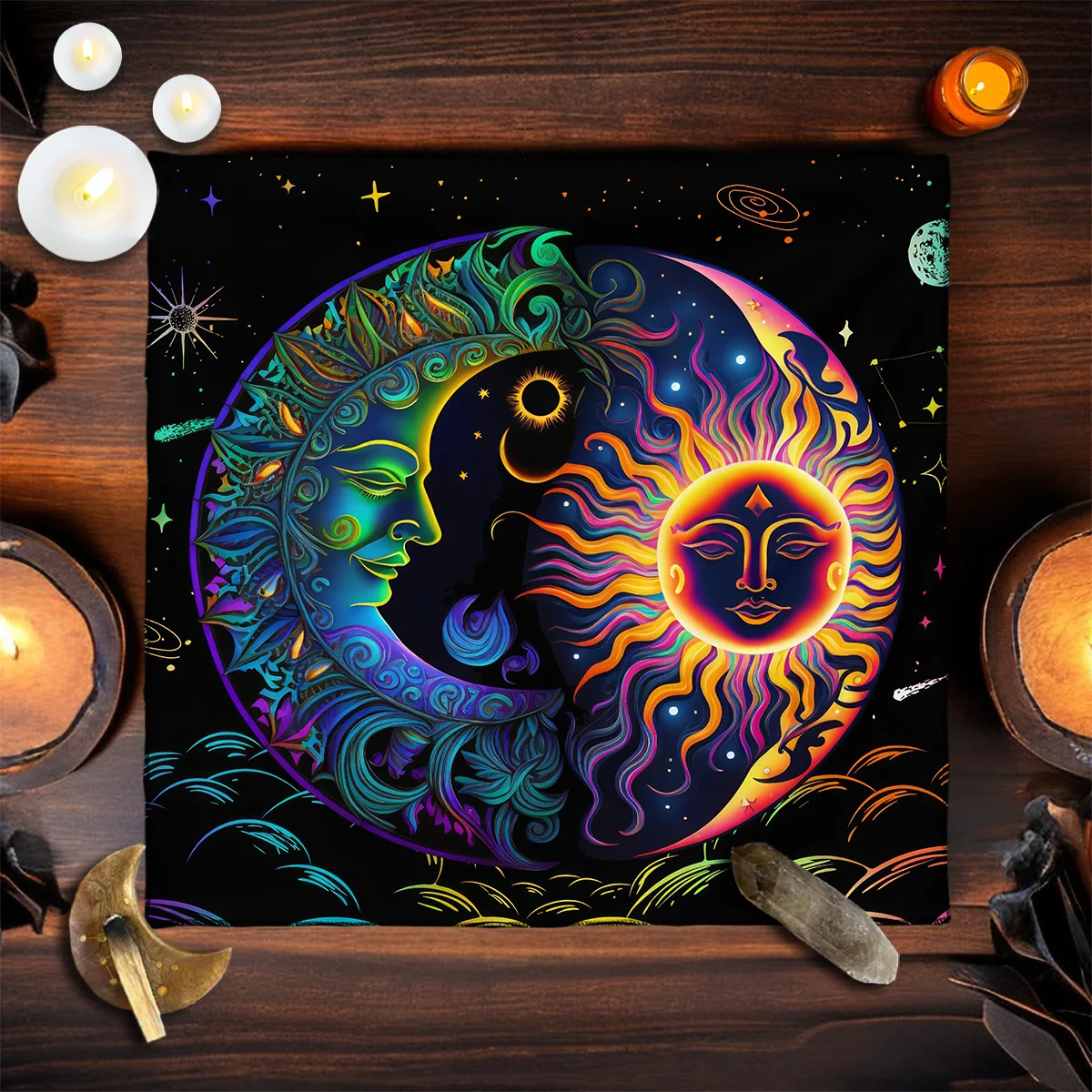 Mysterious starry sky Tarots Tablecloth Sun and moon Tarot Reading Tarot Mat Altar Decor Divination Tools Board Game Card Pad