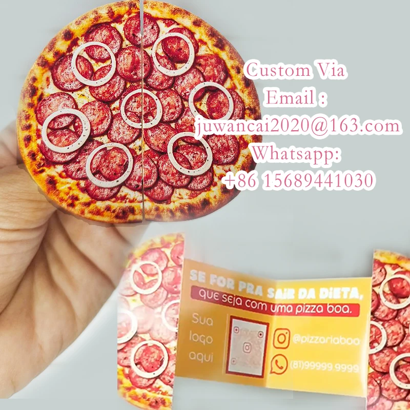 Custom Restaurant Flyer Cards Burger and Shawarma Pizza Shop Folded Mirror Flyer Special Business Cards with QR Code and Logo