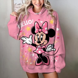 Disney 2024 Fall New Fashion Casual Cartoon Mickey Mouse Mickey and Minnie Print Slim O-Neck Long Sleeve Sweatshirt