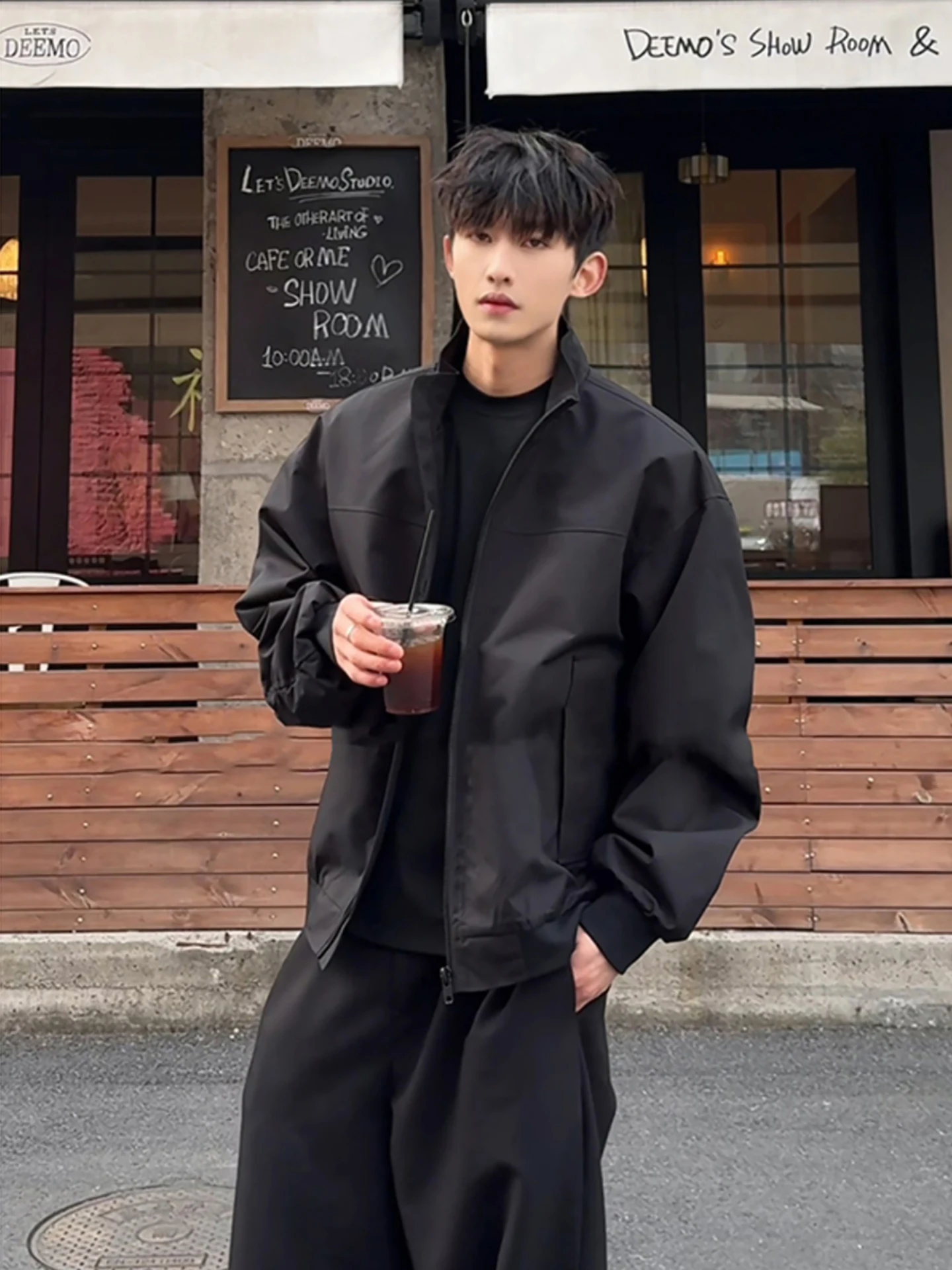 

Bla American Sle Flight Jaet Men's High-End Feeling Cool Hardell Outwear Baseball ape Versatile Stand Collar