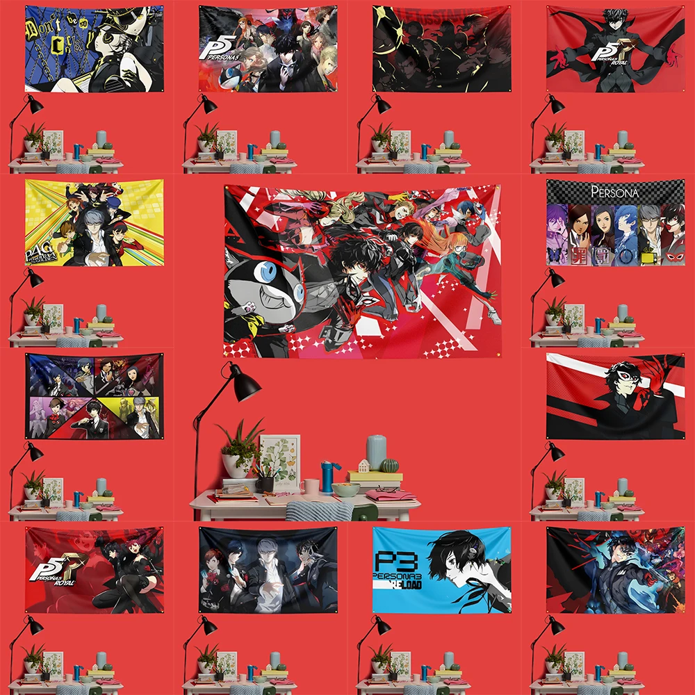 Persona Inspired Flag 3x5 FT HD Printing Vivid Color Game Banner For Gaming Room Man Cave Bedroom Wall Decor Fans Gift