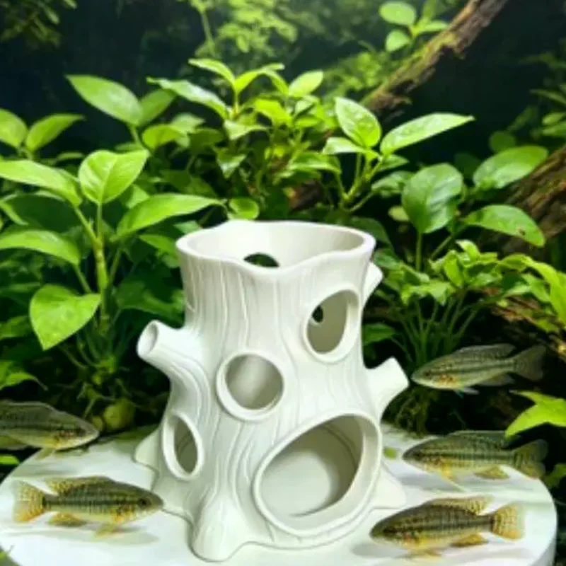 Hollow Shrimp Breeding Cave Realistic Tree Stump Non-Toxic Aquarium Hideaway Plastic Multi-Hole Aquarium Ornament Fish Tank
