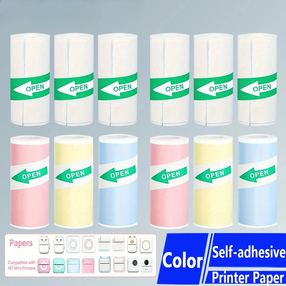 Color Self-adhesive Thermal Paper 57mm Sticker Label Photo White Self-adhesive Paper for Mini Thermal Printer Home Children DIY