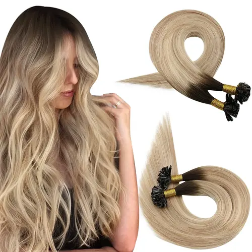 Imagen 1 del producto Moresoo-extensiones de cabello con punta en U para mujer, cabello Remy Real de 50G, puntas de uñas rubias, 100% cabello humano Real, extensiones de cabello brasileño de 50G