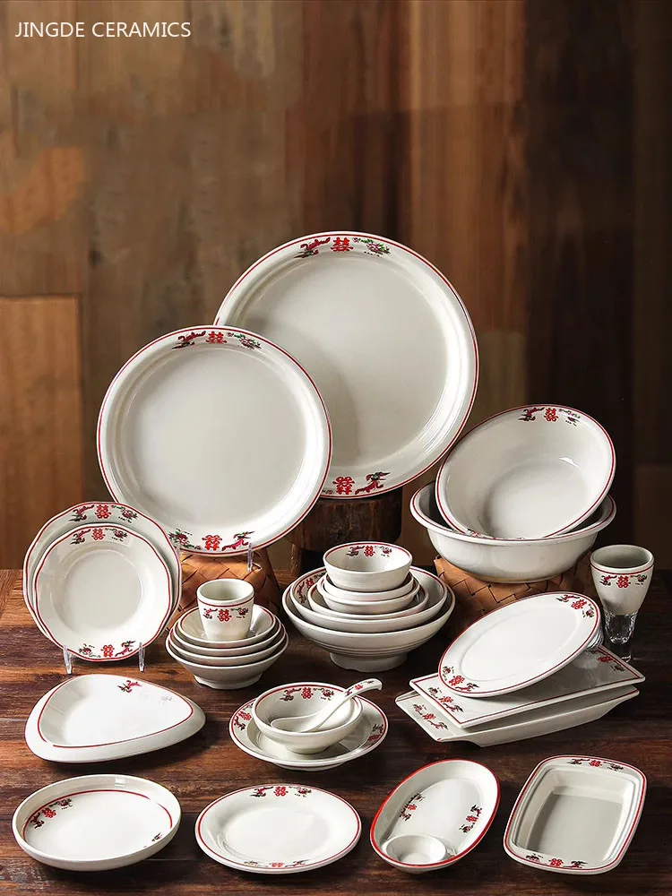 1pc Chinese Melamine Tableware Vintage Hot Pot Dishes Restaurant Commercial Plastic Cutlery Not Easily Broken Dinner Plates