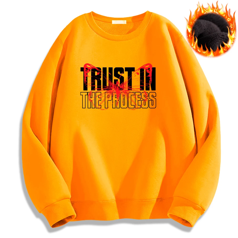 Trust in The Process Bluza z nadrukiem Luźny sweter z długim rękawem Odzież męska Moda Casual Topy Jesień Zima Ciepłe bluzy z kapturem