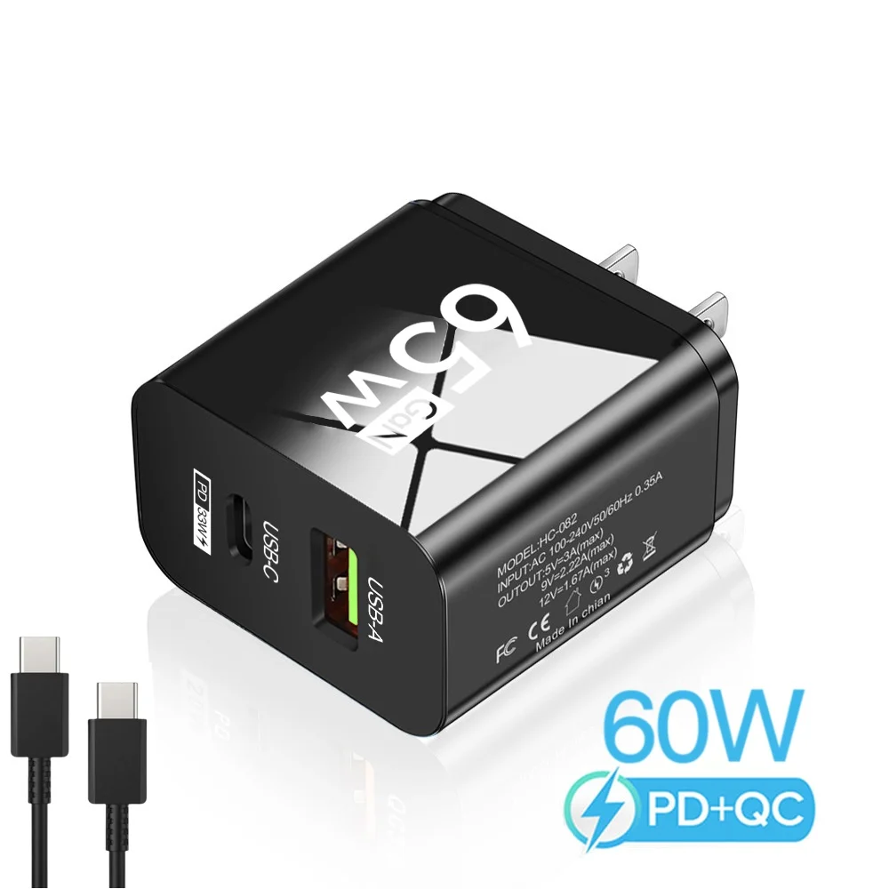 65W GaN Schnellladegerät USB-C USB-A Dual-Port PD3.0 Quick Charge Adapter für iPhone Samsung Xiaomi Laptop EU US Stecker Reise