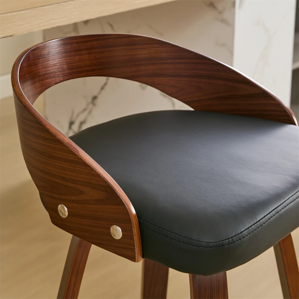 2 PCS Bar Pub Stools Set 360-degree Swivel Barstools with Low Back Wood Legs Chairs with Soft Cushion Seat Footrest For Kitchen