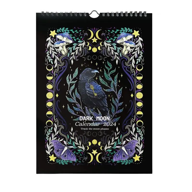 

Wall Calendar 2024 Dark forest 12 Month 2024 Lunar Calendar Waterproof Hangable Cardboard Monthly Calendar with Illustrations