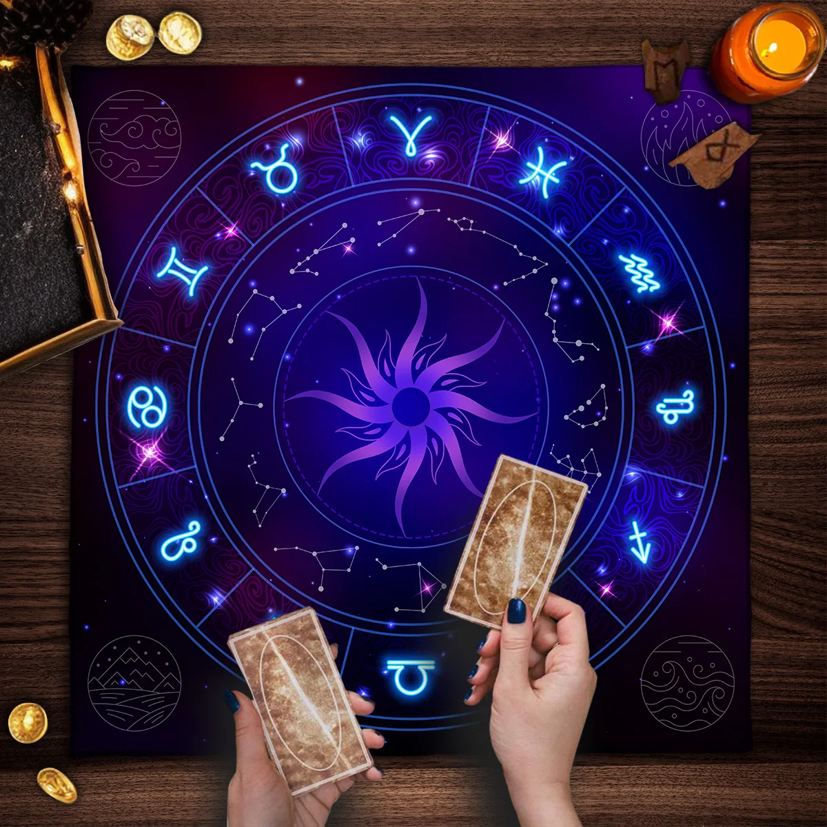 12 Constellations Tarot Card Tablecloth Sun Tarot Table Cover For Spread Tarot Reading Cloth Divination Altar Cloth Home Decor