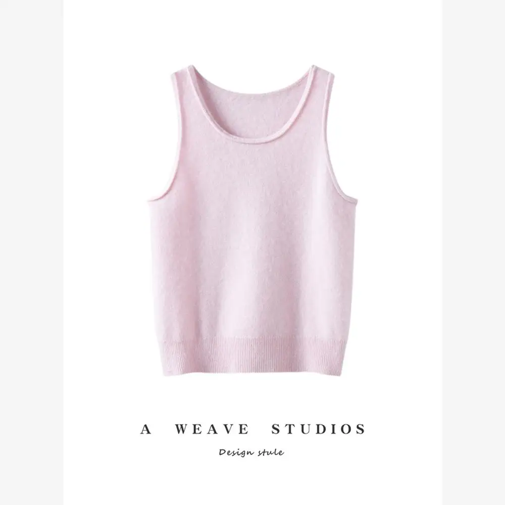 

Однотонный вязаный жилет из кашемира для женщин, с круглым вырезом, премиум-класса, осенняя новинка, теплый, стандартный крой