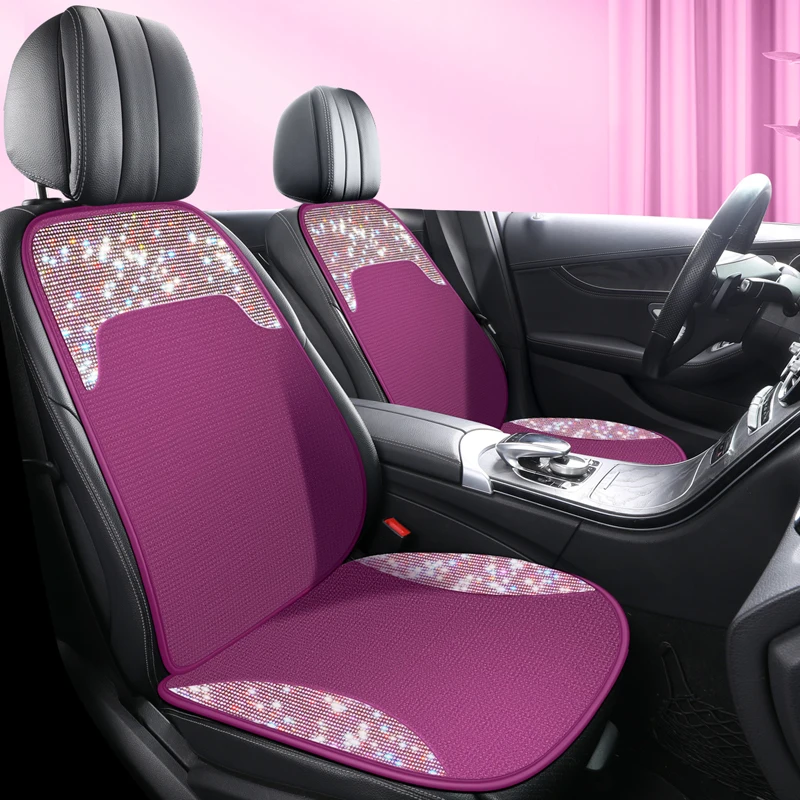 Luxury Diamond Shiny Ice Silk Car Seat Cover for Women Universal Fashion Breathable Auto Cushion Ladies Car Interior Accessories 3