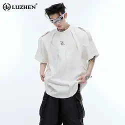 LUZHEN Stylish Solid Color Patchwork Design Street T Shirts Men's 2025 New Trendy Original Personalized Short Sleeve Tops LZ4006