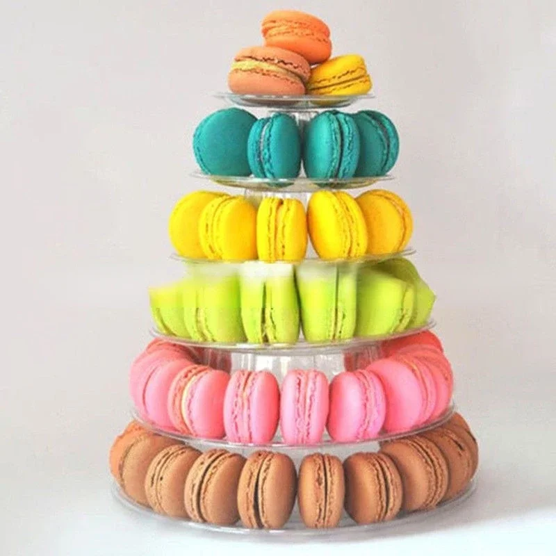 New 6-Tiers Macaron Display Stand Cupcake Tower Rack Cake Stands PVC Tray For Wedding Birthday Cake Decorating Tools Bakeware