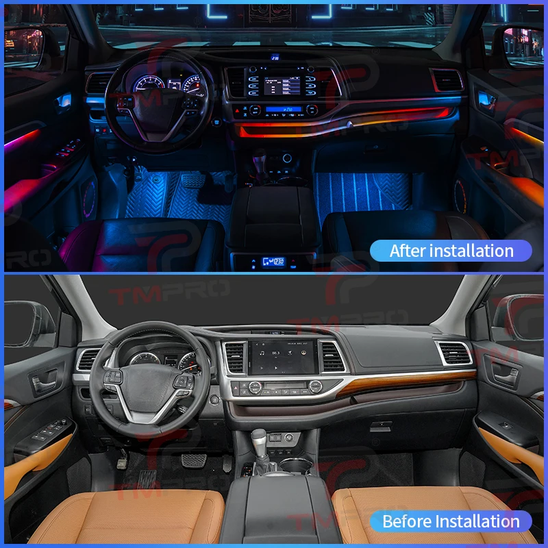 TMPRO 64 Colors LED Safety assistance systems Ambient Lighting For Toyota Highlander 2015-2021 Automotive Interior Decoration