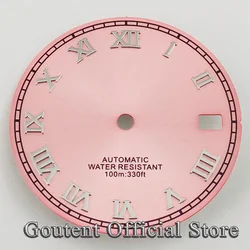 Goutent 29mm Pink Sterile Watch Dial Fit NH35 NH36 Automatic Movement Fit 3 O'Clock Crown With Date Window