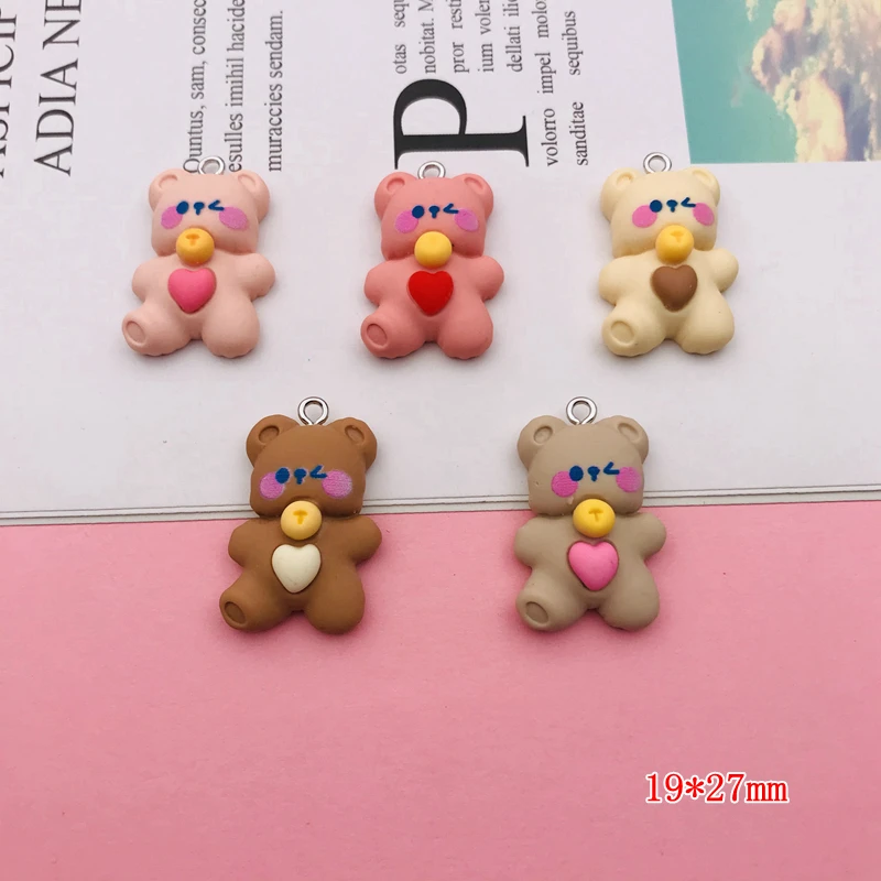 

10pcs Hot Selling Resin Kawaii Bear with Heart Charm for Keychain, Earring, Scrapbooking, DIY Making, Necklace