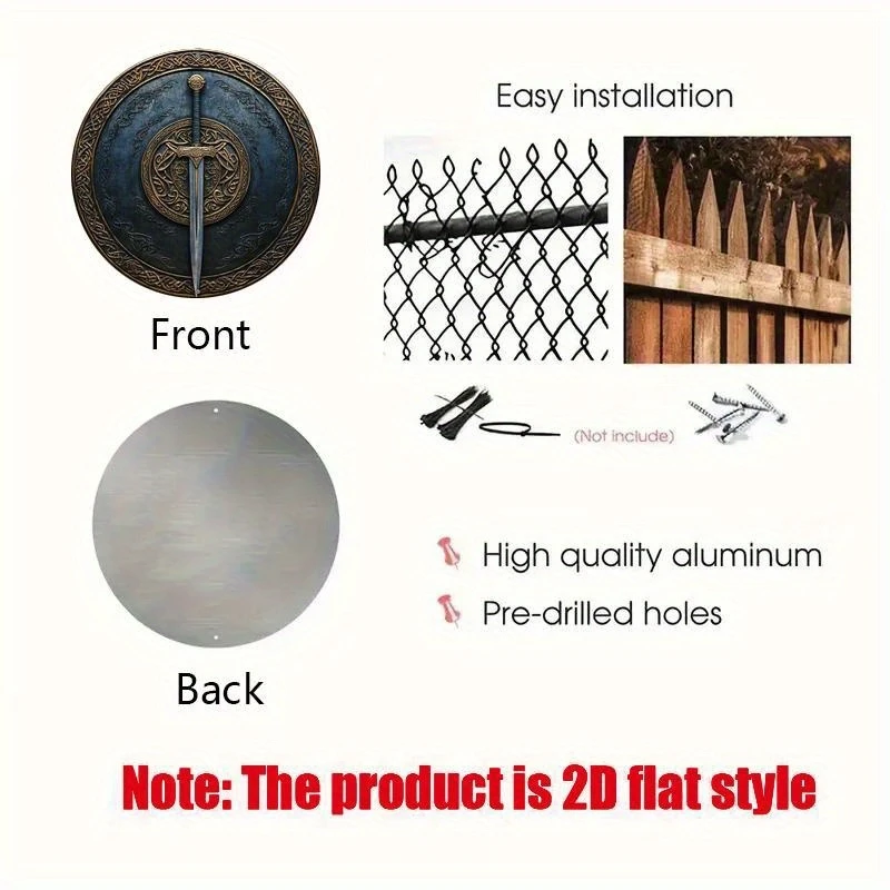 1 Piece 2D Sword Pattern Wooden Disc Sign Design 8 inch Suitable for Home Cafe Bar Garden Decoration Wall Plaque Indoor view 5
