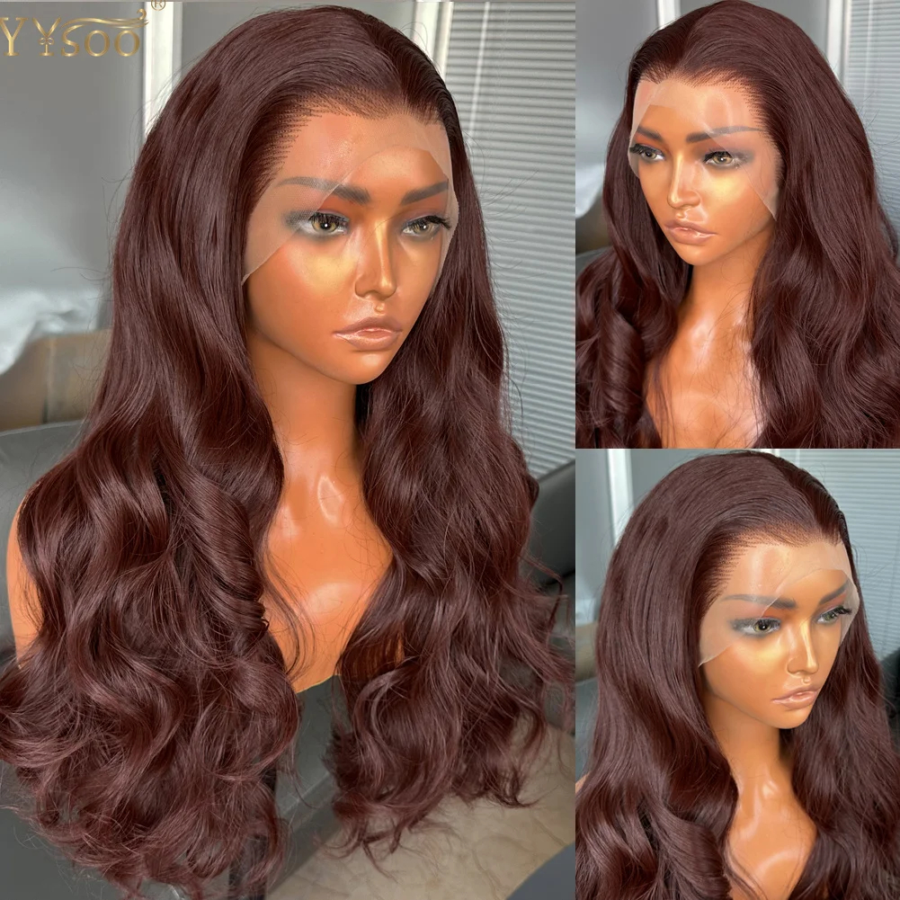 

YYsoo Long 33# Deep Wave 13x4 Futura Synthetic Hair Lace Front Wigs For Black Women Pre Plucked Hairline Glueless Brown Wig