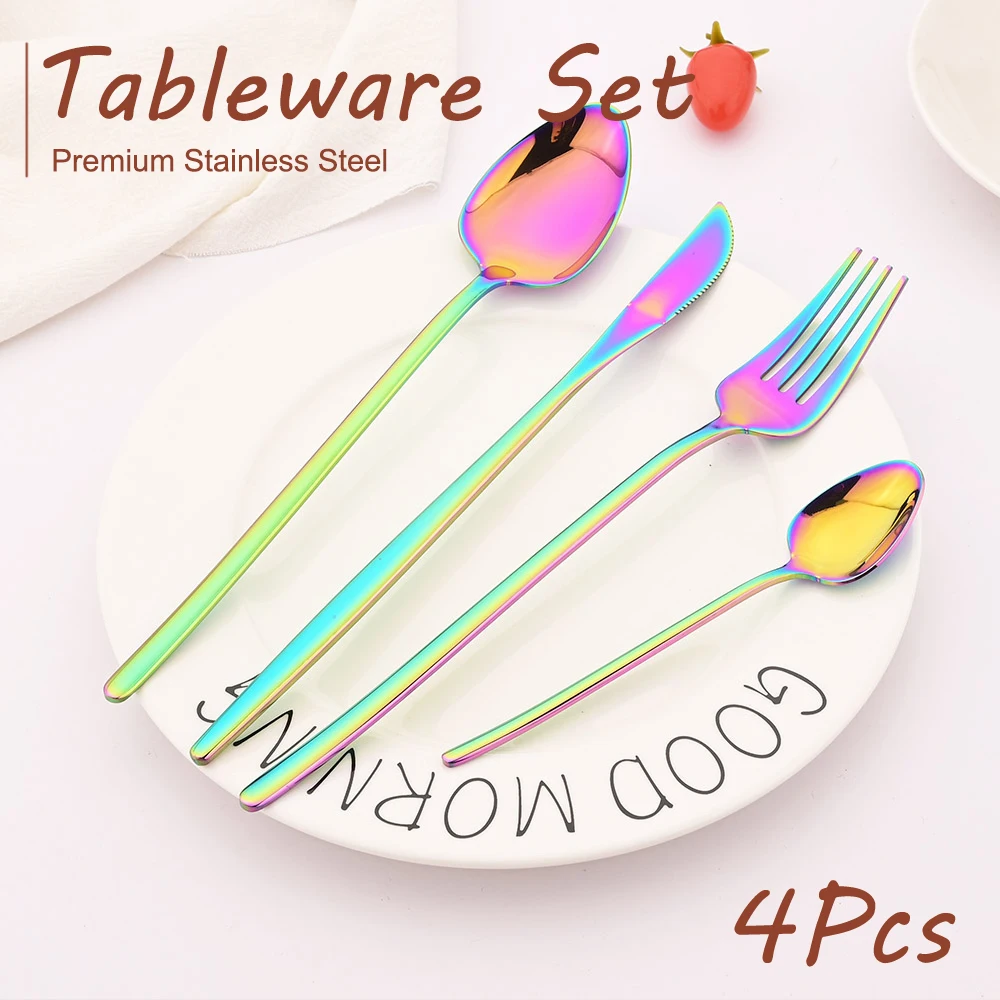 4Pcs Coloful Dinnerware Set Stainless Steel Cutlery Set Fork Knife Coffee Spoon Tableware Silverware Kitchen Flatware Set