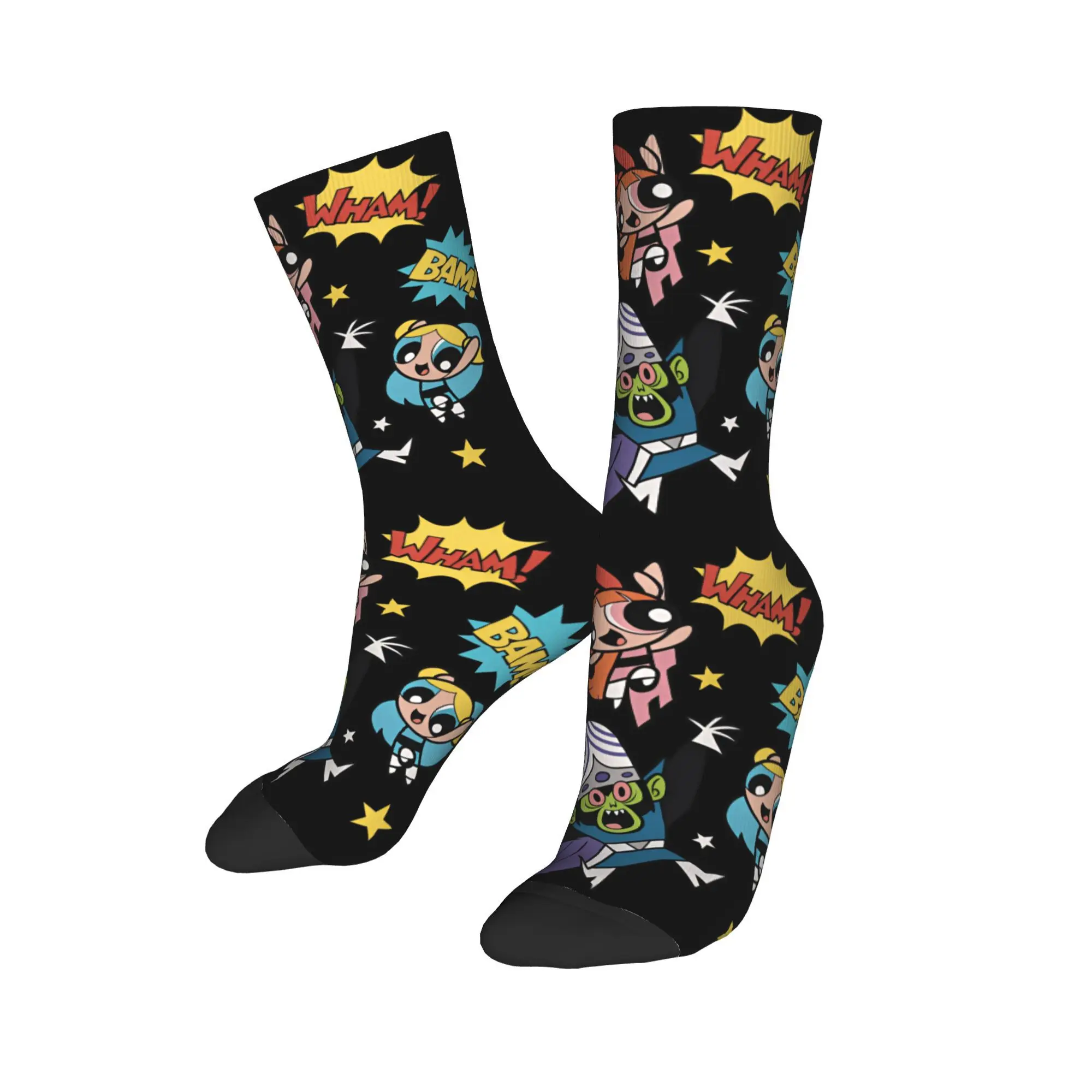 

Носки Powerpuffs для девочек, противоскользящие чулки, женские и мужские средние мягкие велосипедные носки, зимние дизайнерские носки для отдыха