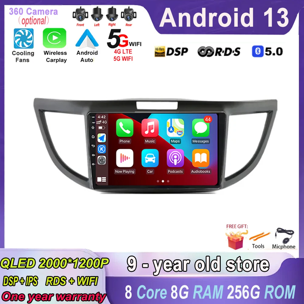 

10 Inch Android 13 for Honda CR-V 4 RM RE 2011 - 2018 Car Radio Multimedia Video GPS Navigation Stereo QLED Screen 4GLTE 8Core