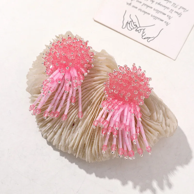 

10pcs Peach powder tassel crystal flower patch DIY crystal Rhinestone tassel accessories Applique patches For Clothing