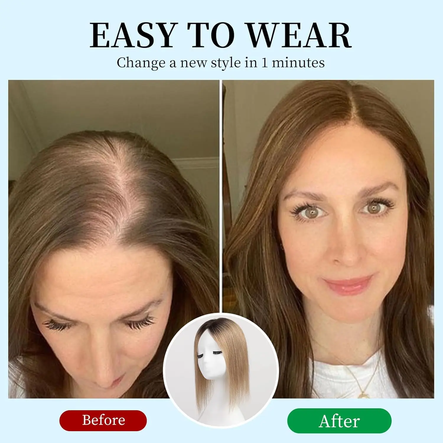 Remy Human Hair Pieces Ombre Brown Human Hair Toppers Middle Part Straight Hair for Women Loss Hair 4x9cm Silk Base Clip in Hair