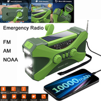 10000mAh FM AM WB NOAA Weather Radio Hand Crank Solar Radio USB Charging Emergency LED Flashlight Torch SOS Alarm Power Bank