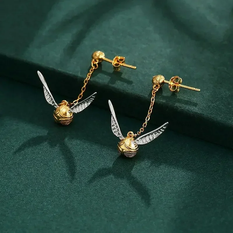 Harries Potter Earrings Golden Snitch Deathly Hallows Kawaii Cute Animation Characters Souvenirs Women's Jewelry Gifts