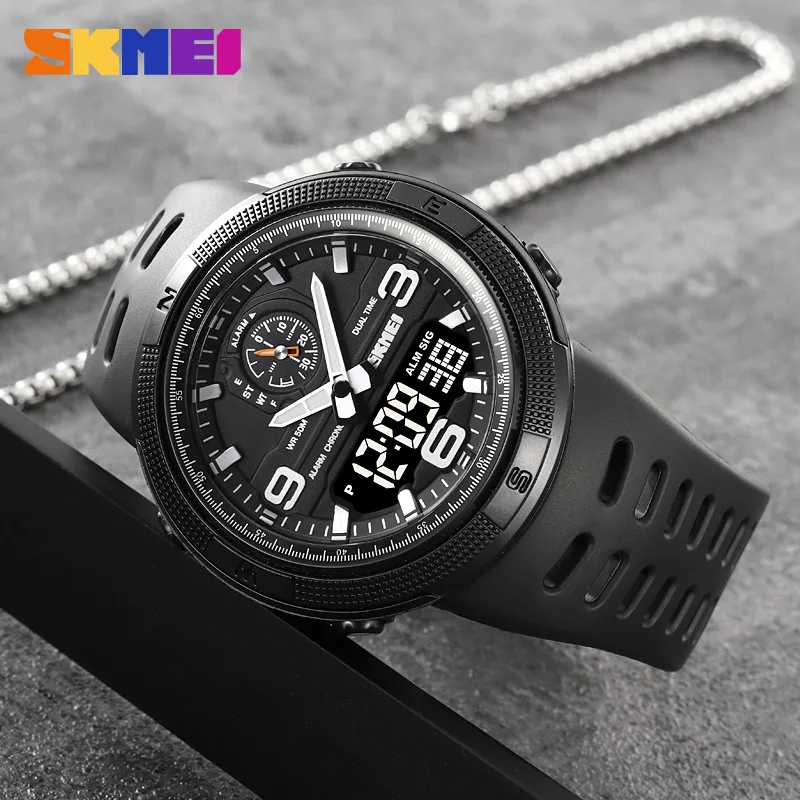 SKMEI 1655 Sport Digital Watch for Men LED Dual Display Military Waterproof Student Exploration Electronic Mens Wristwatch 1251