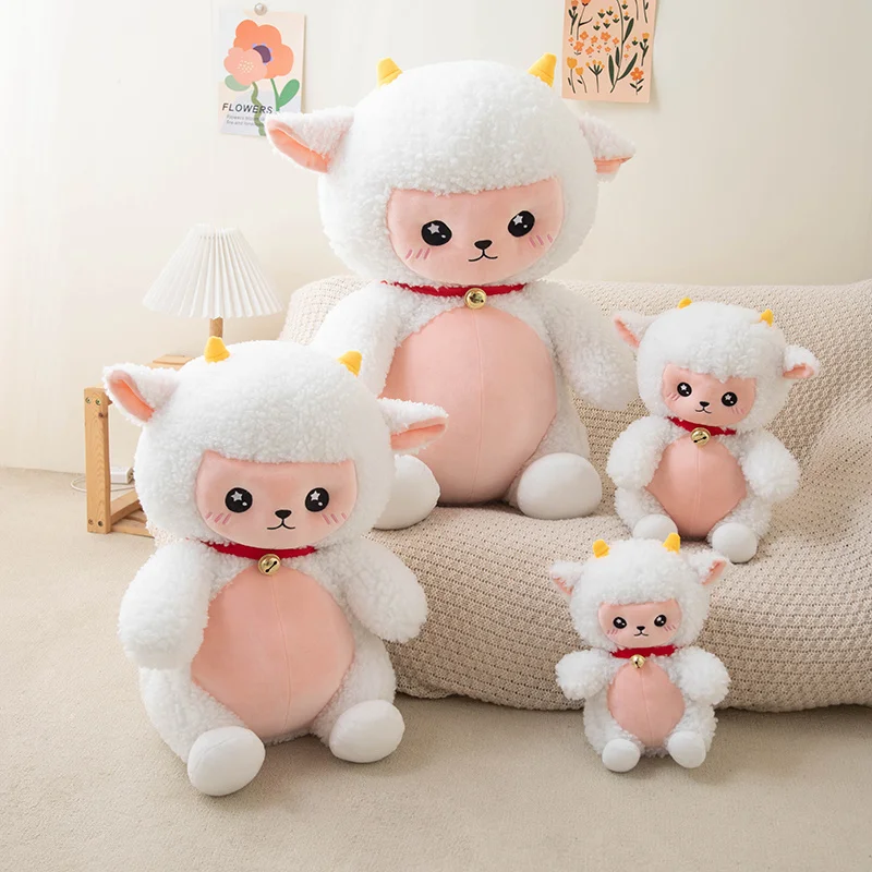 25-65cm Lovely White Sheep with Bell Plush Toy Cartoon Stuffed Animal Soft Lamb Plushies Doll for Baby Kids Accompany Toys Gifts