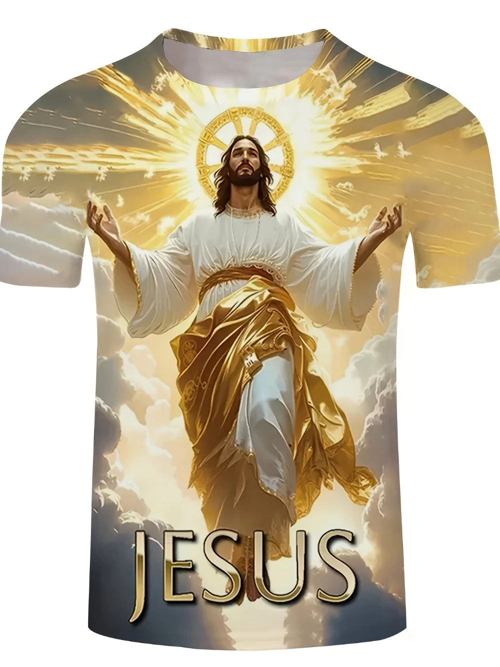 تي شيرت يسوع مطبوع ثلاثي الأبعاد للرجال كاجوال برقبة دائرية نمط صيفي خفيف الوزن وجيد التهوية قميص بطابع الكتاب المقدس ملابس مسيحية
