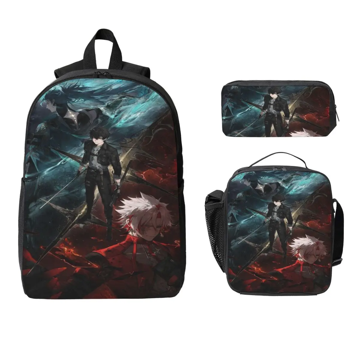 

3 шт., набор рюкзаков Wuthering Waves для мальчиков и девочек, пеналы, наборы сумок для книг с коробкой для завтрака для школьников, рюкзак