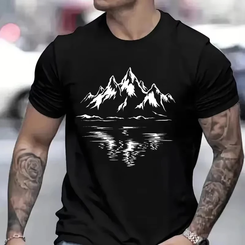 

Mountain Print Men's T-Shirt Summer Cotton Comfortable Breathable Short-sleeved Tee Tops Outdoor Lovers Oversized Men Tshirts
