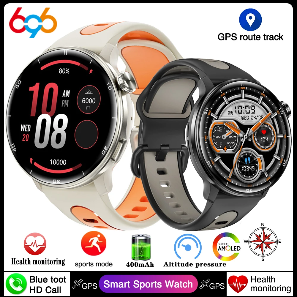 

GPS Smart Watch Men Women Amoled Display Compass Waterproof BT Call Outdoor Sports Smartwatch Health Detection Altitude Pressure