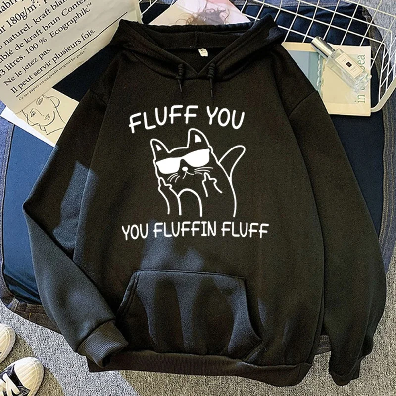 Fashion Uniseks Hoodies Kucing Fluff You Fluff Fluff Dicetak Seatshirts Streetwear Kasual Pullover Tops