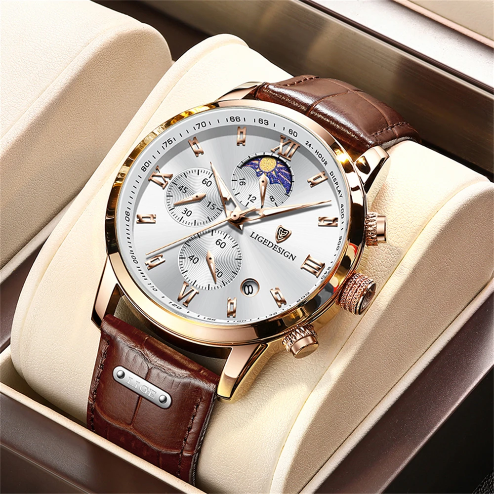 New Men's Watches LIGE Top Brand Luxury Men Wrist Watch Leather Quartz Watch Sports Waterproof Male Clock Relogio Masculino+Box