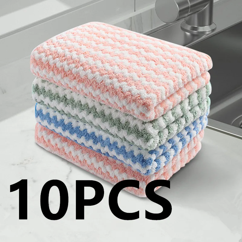 Thickened Kitchen Cleaning Towel Absorbent Non-stick Oil Microfiber Rag Pan Pot Dish Wipe Cloth Coral Fleece Dishcloths