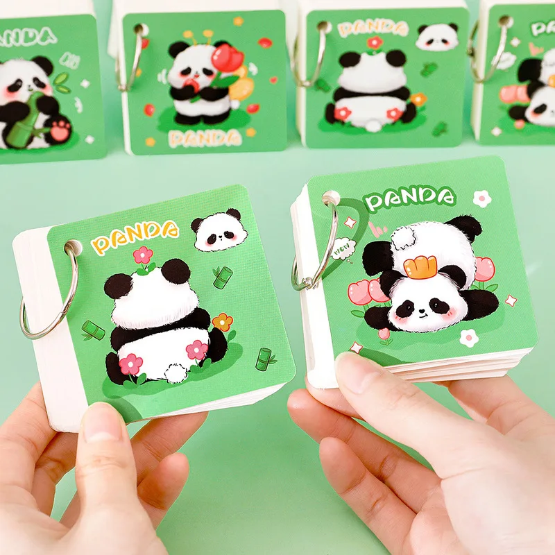 80 Pages Cartoon Panda Metal Ring Mini Notebook Random Cute Panda Pattern Pocket Loose Leaf Book Portable Blank Notepad