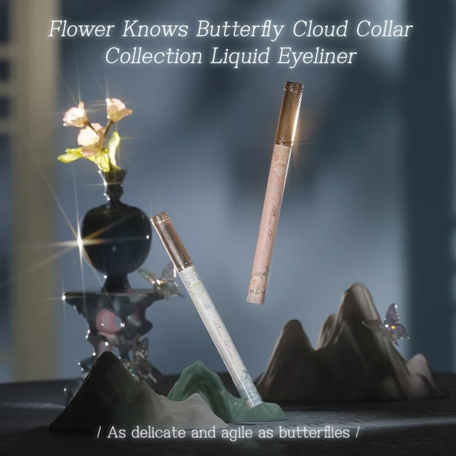 Flower Knows Butterfly Cloud Collar Eyeliner Pencil Waterproof Sweat-Resistant Smudge-Proof And Very Fine Eyeliner Pink Glitter