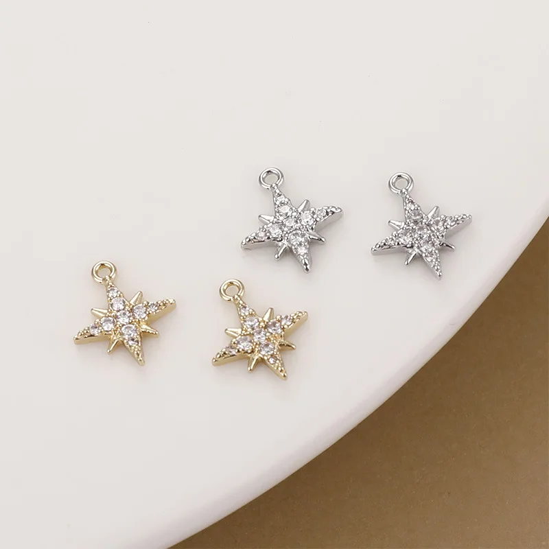 Hexagram Star Meteor Charms Zirconia Pendant 2Pcs Brass Gold Plated Star Charms For DIY Bracelet Necklace Earring Jewelry Making