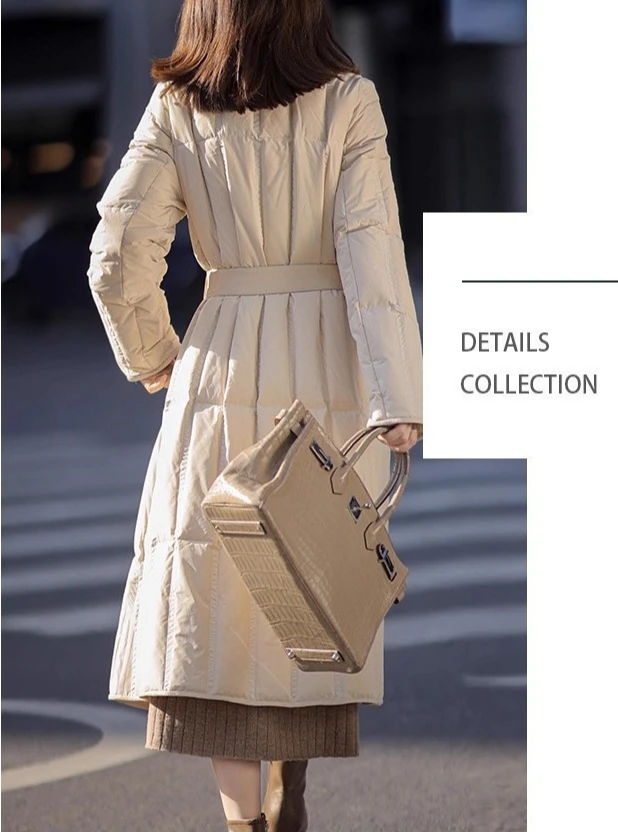 معطف طويل بياقة من فراء أرنب قضاعة، خصر نحيف سميك 2025 سترة دافئة راقية معاطف شتوية نسائية جديدة من Pinghu