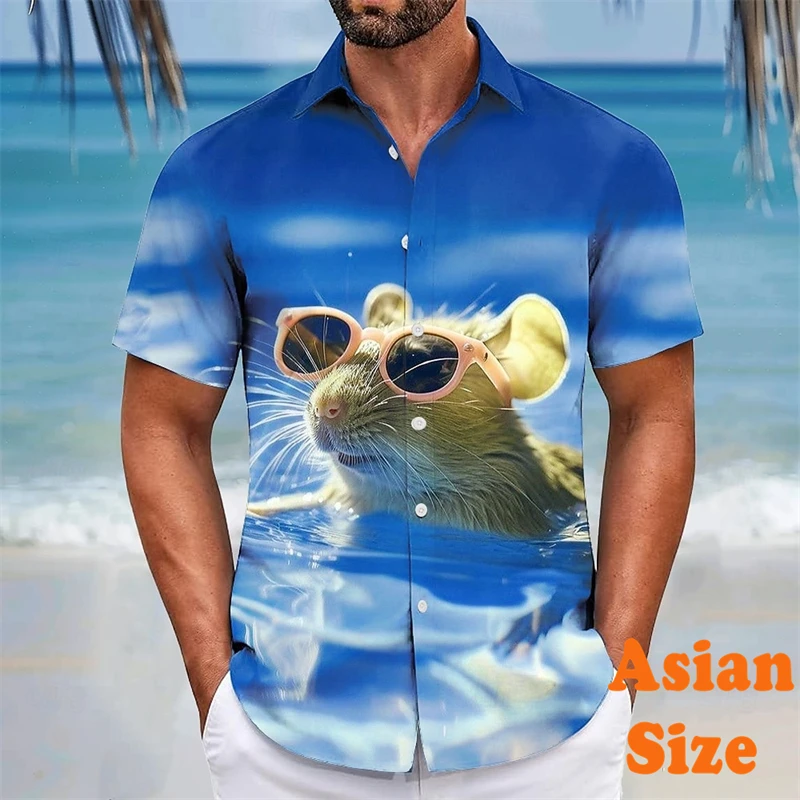 

Cool Hip Hop Mouse Funny 3D Print Shirts Men Streetwear Personality Harajuku Trend Short Sleeve Breathable Beach Summer Fashion
