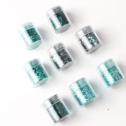 1 Can of Neon Pigment Powder Deep Sea Green Mixed Series 3D Slice Holographic Mixed Glitter Sequin Autumn Nail Decoration 10Ml