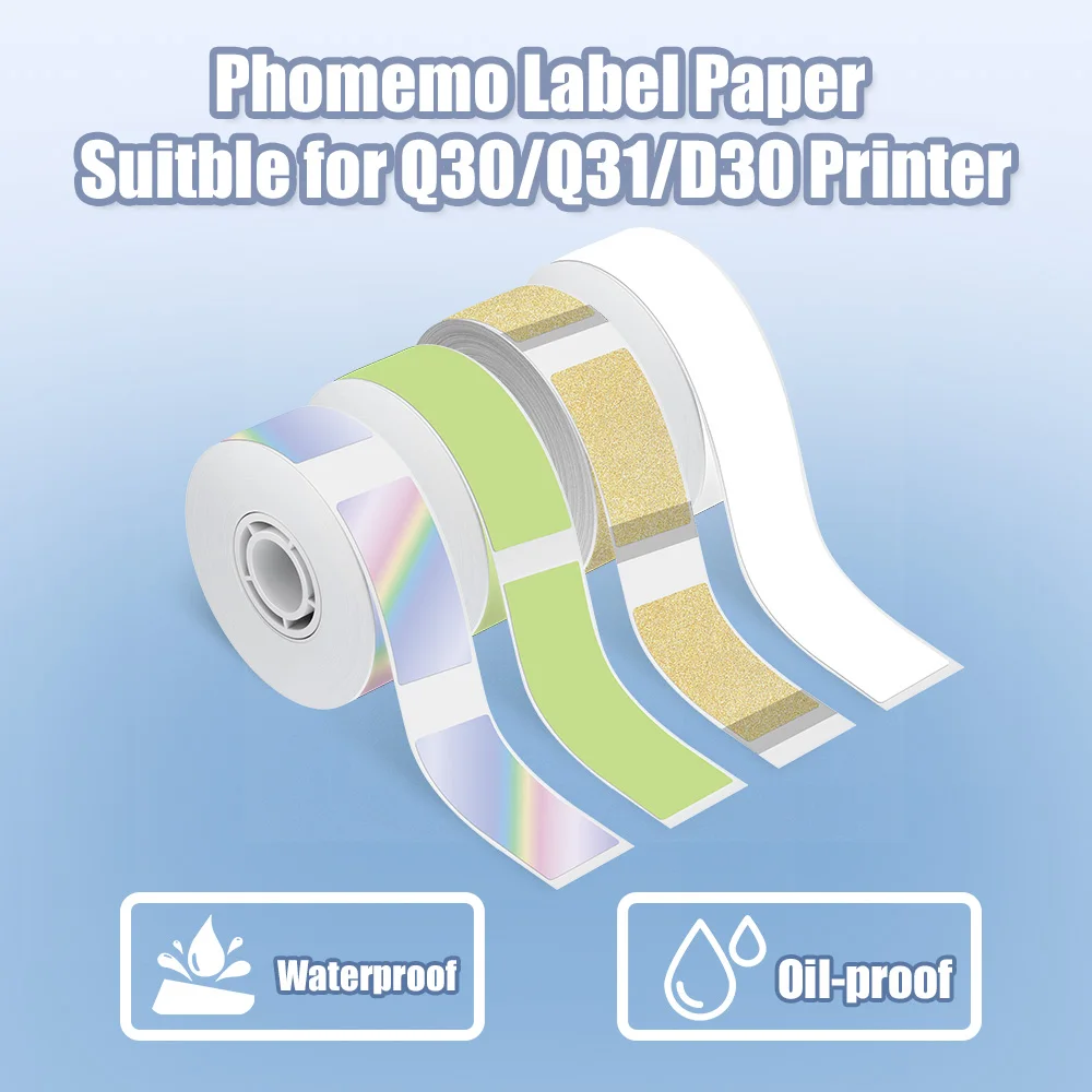 Label Thermal Sticker White Adhesive Paper Transparent Waterproof Anti-Oil 3 Rolls Papers Official for Phomemo Q30 D30 Printer