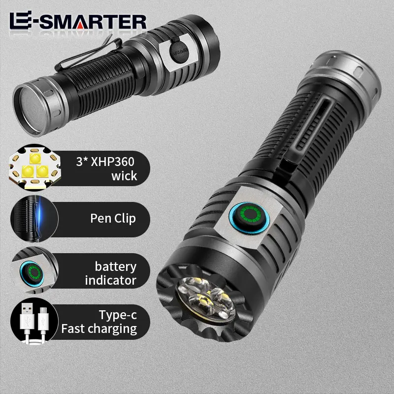 

High Bright 3*LED Strong Light Mini Rechargeable Portable Torch Outdoor Aluminum Alloy Tactical Flashlight with Pen Clip