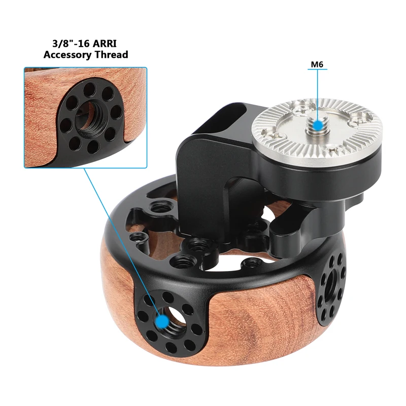 CAMVATE Round Wooden Handgrip with ARRI-Compatible Rosette Extension Adapter Fit Right Left Use For Sony Canon Cage Handle Grips