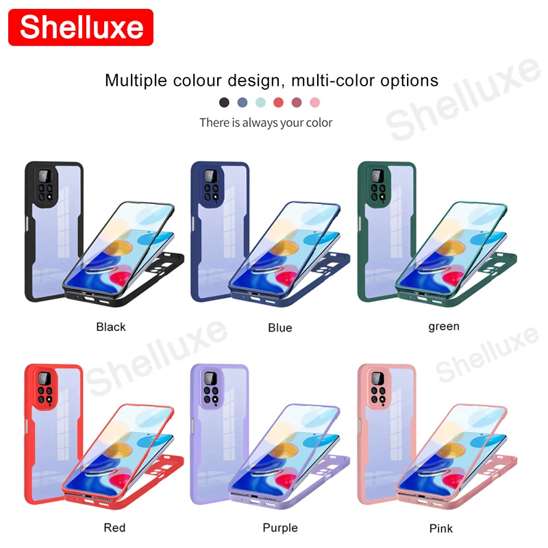 360 전신 전면 + 후면 클리어 케이스 Shelluxe For Xiaomi Redmi Note 11S 11 Pro Plus + Note11 Note11S 실리콘 양면 커버