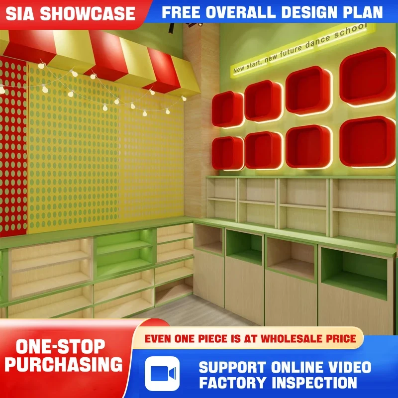 custom.Custom Modern LED Lit Wood Shelves Display Stand Stationery Stores Indoor Use